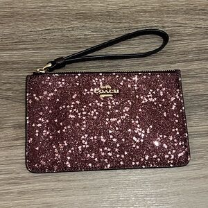 Coach Raspberry Glitter Hearts Wristlet